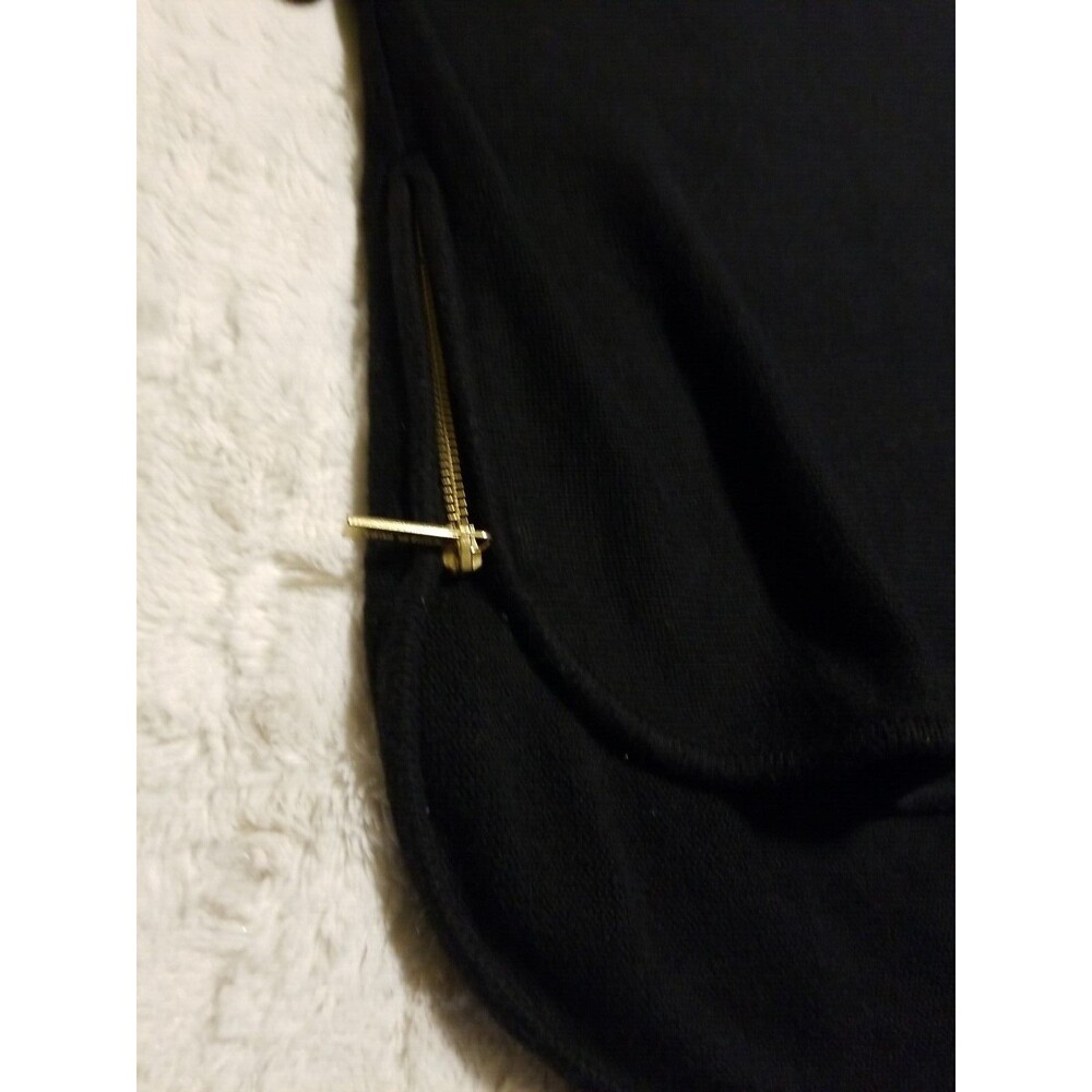 Michael Michael Kors Knit Sweater Womens Size Small Black Gold Zipper Pullover - Picture 14 of 15
